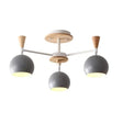 Nordic Style Wood And Metal Ceiling Light 3-Light Semi Flush Mount With Orb Shade For Kids Bedroom