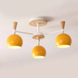 Nordic Style Wood And Metal Ceiling Light 3-Light Semi Flush Mount With Orb Shade For Kids Bedroom
