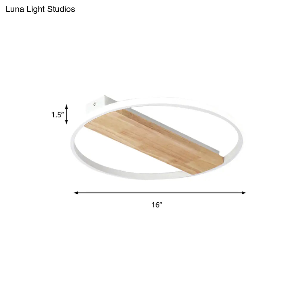 Nordic Style Wood Ring Ceiling Lamp - White Flush Light For Adult Bedroom