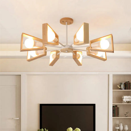 Nordic Style Wooden Fan-Shaped Chandelier For Dining Room Lighting 8 / White