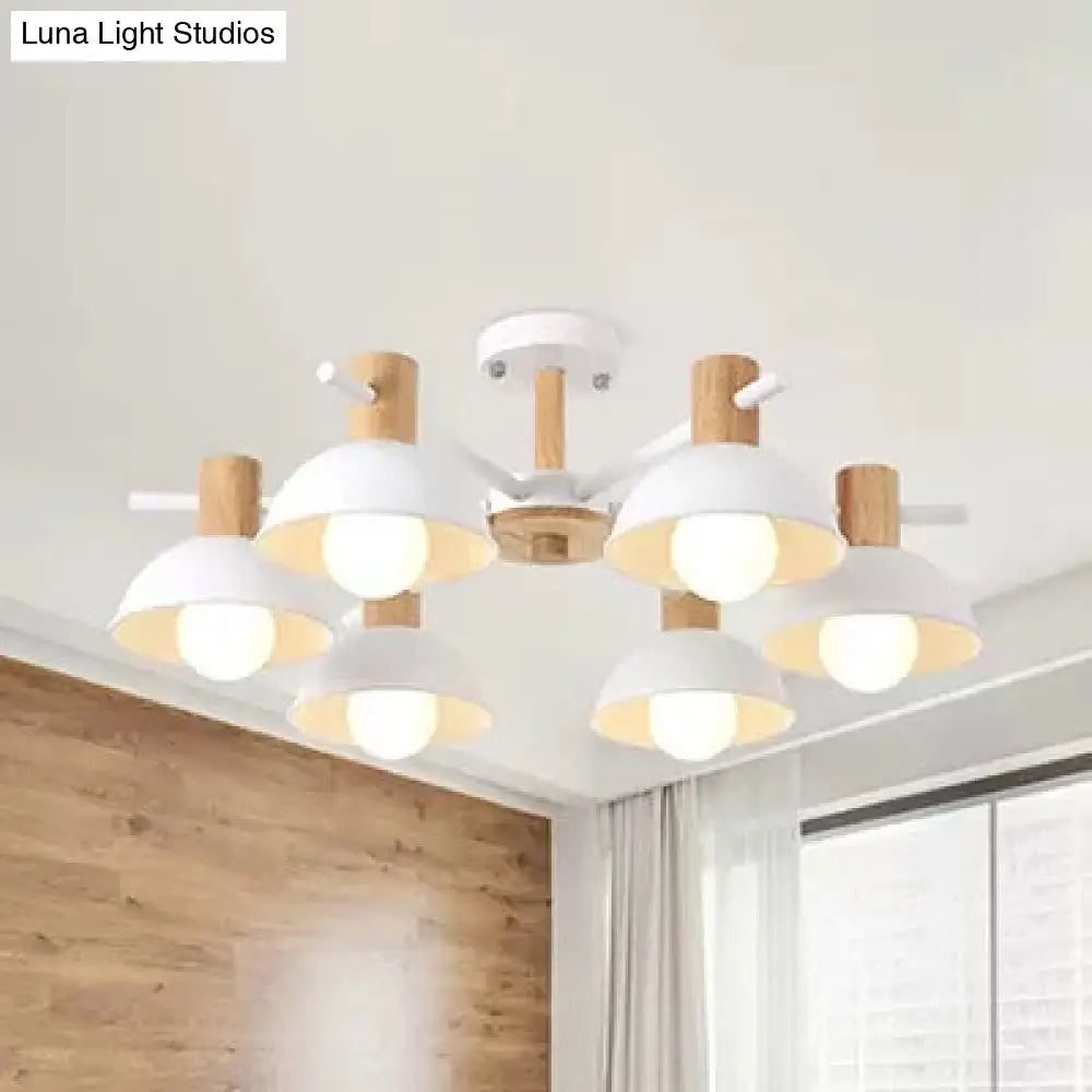 Nordic Stylish Chandelier With Domed Metal Shade - 6 Heads Office Hanging Lamp