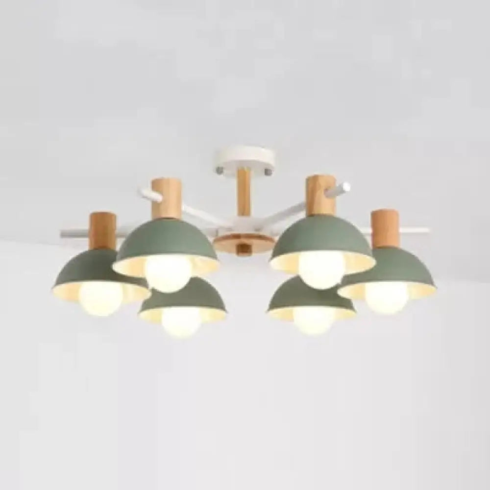 Nordic Stylish Chandelier With Domed Metal Shade - 6 Heads Office Hanging Lamp Green