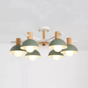 Nordic Stylish Chandelier With Domed Metal Shade - 6 Heads Office Hanging Lamp Green