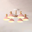 Nordic Stylish Chandelier With Domed Metal Shade - 6 Heads Office Hanging Lamp Pink