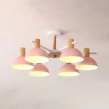 Nordic Stylish Chandelier With Domed Metal Shade - 6 Heads Office Hanging Lamp Pink