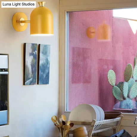 Nordic Stylish Sconce Light: Cup Shade Dining Room Wall Lamp With Macaron Color - Metal 1 Bulb