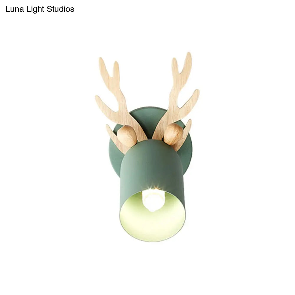 Nordic Stylish Wall Light Sconce With Tapered Shade And Antler Detail For Living Room