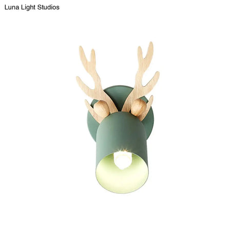 Nordic Stylish Wall Light Sconce With Tapered Shade And Antler Detail For Living Room
