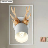 Nordic Stylish Wall Light Sconce With Tapered Shade And Antler Detail For Living Room