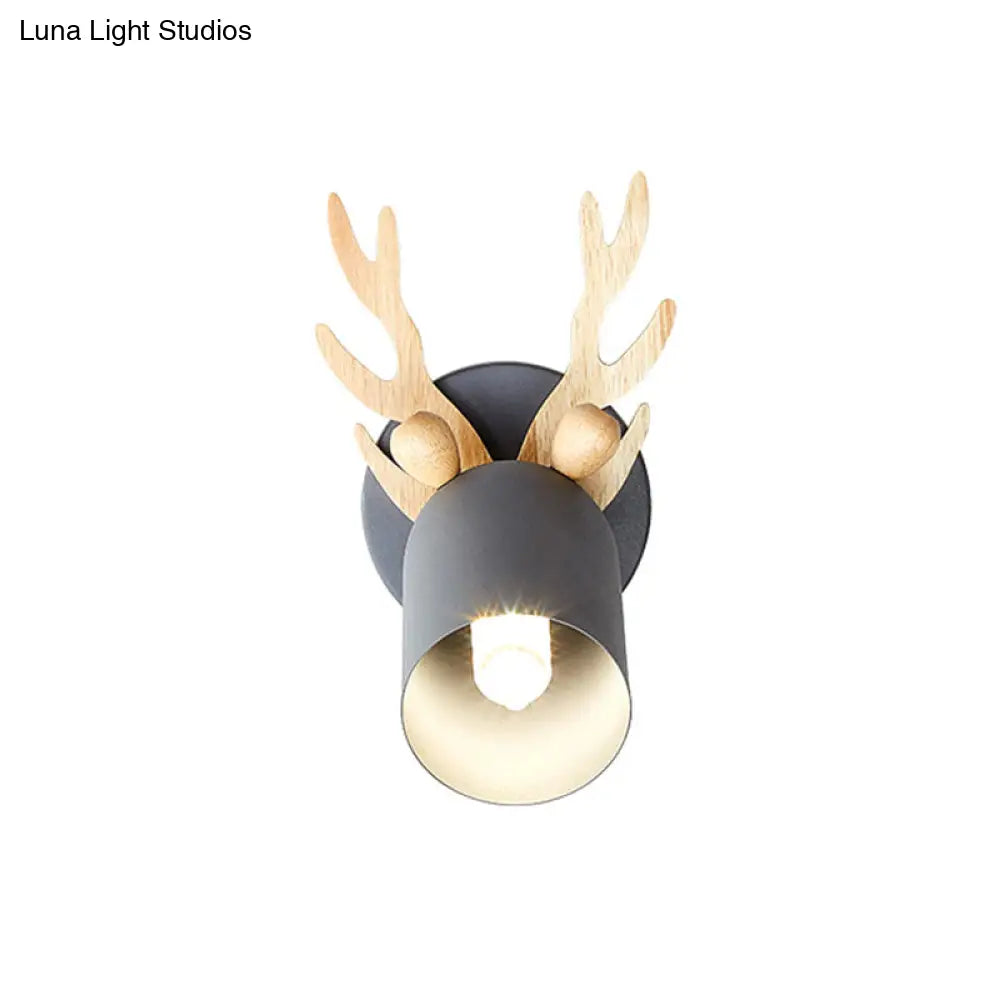 Nordic Stylish Wall Light Sconce With Tapered Shade And Antler Detail For Living Room