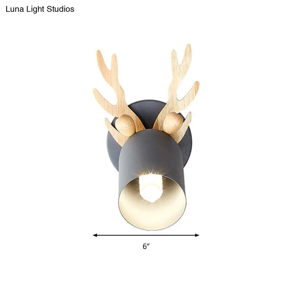 Nordic Stylish Wall Light Sconce With Tapered Shade And Antler Detail For Living Room