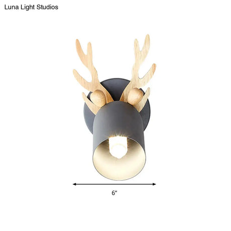 Nordic Stylish Wall Light Sconce With Tapered Shade And Antler Detail For Living Room