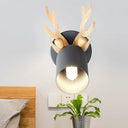 Nordic Stylish Wall Light Sconce With Tapered Shade And Antler Detail For Living Room Grey
