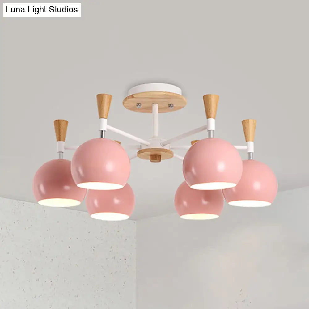 Nordic Suspension Light Chandelier - Stylish Metal Globe Shade Six Lights For Study Room