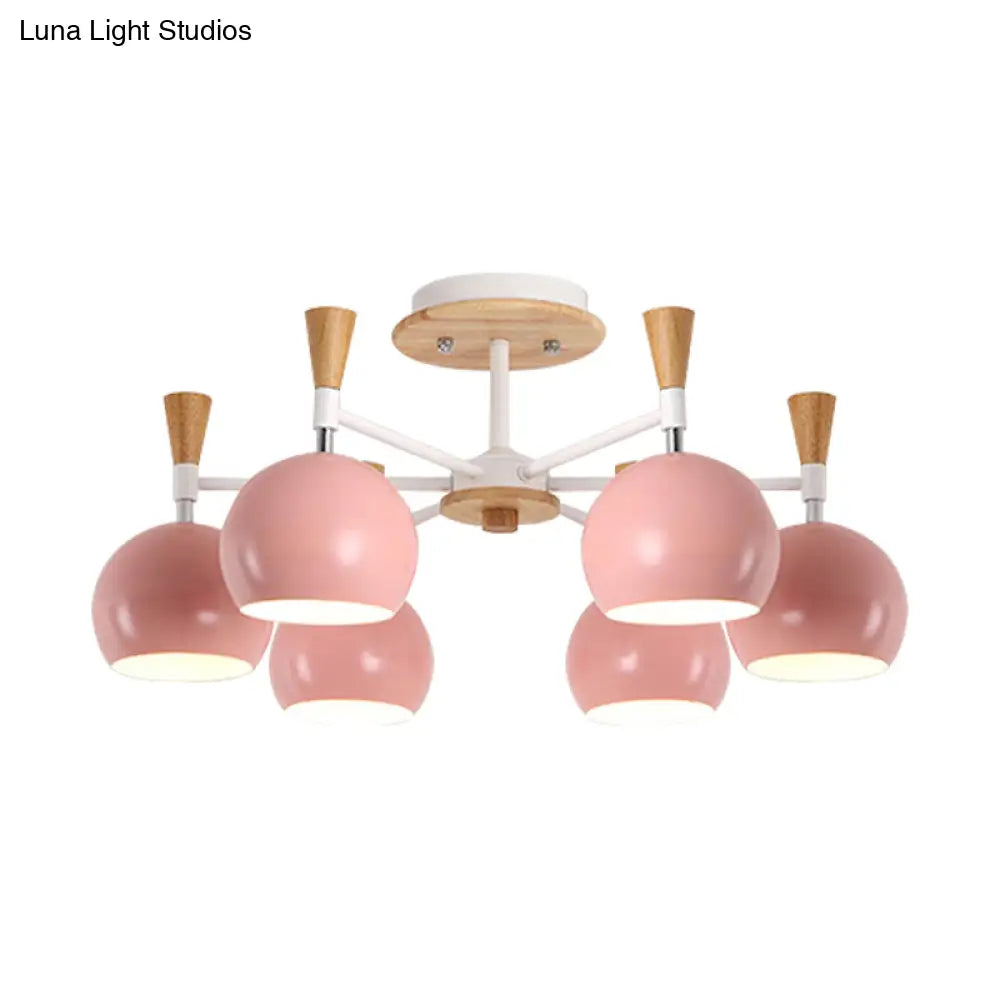Nordic Suspension Light Chandelier - Stylish Metal Globe Shade Six Lights For Study Room