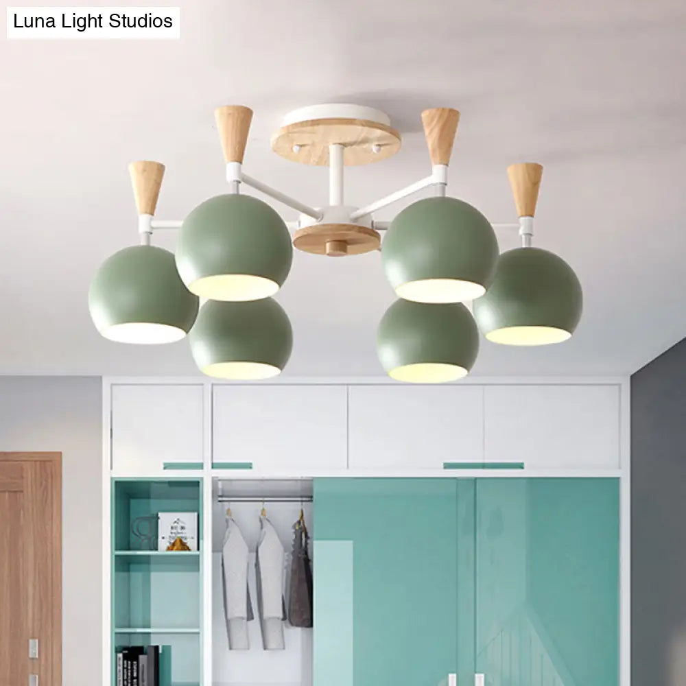 Nordic Suspension Light Chandelier - Stylish Metal Globe Shade Six Lights For Study Room