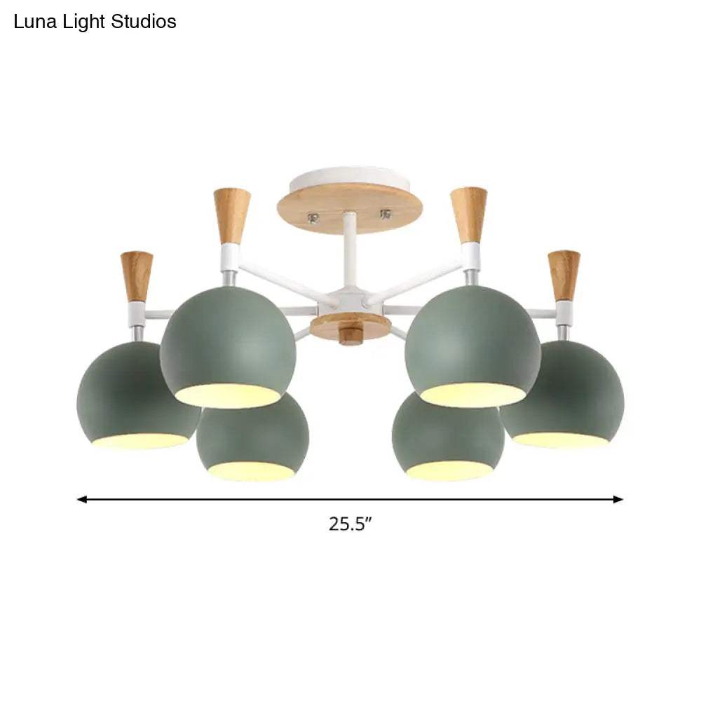 Nordic Suspension Light Chandelier - Stylish Metal Globe Shade Six Lights For Study Room