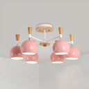 Nordic Suspension Light Chandelier - Stylish Metal Globe Shade Six Lights For Study Room Pink