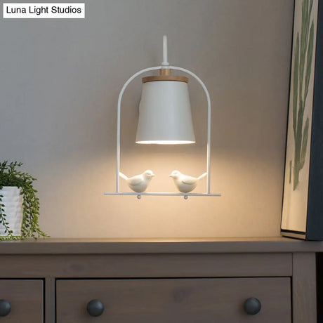 Nordic Trapezoid Metal Wall Sconce Light With Bird Accent - Perfect For Restaurants