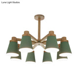 Nordic Trapezoid Shade Chandelier - 6-Light Metal Hanging Light In Green For Nursing Room