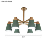 Nordic Trapezoid Shade Chandelier - 6-Light Metal Hanging Light In Green For Nursing Room