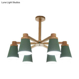 Nordic Trapezoid Shade Chandelier - 6-Light Metal Hanging Light In Green For Nursing Room