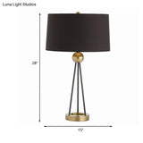 Nordic Tripod Table Lamp: Minimalistic Black Metal Nightstand Light With Drum Fabric Shade
