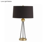 Nordic Tripod Table Lamp: Minimalistic Black Metal Nightstand Light With Drum Fabric Shade