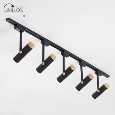 Nordic Tubular Metallic Spotlight With Wood Cap 5 / Black Ceiling Lamp