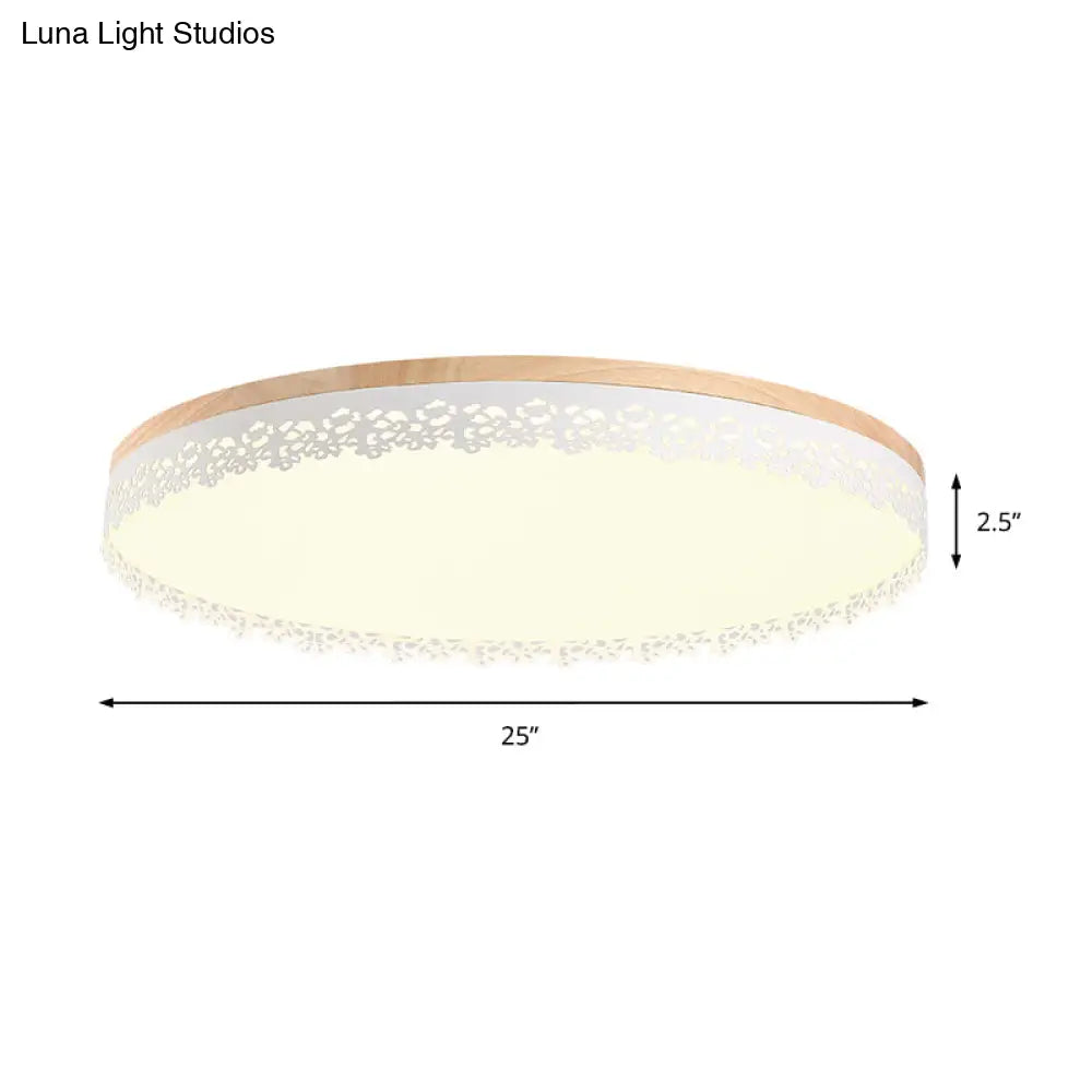 Nordic Ultra Thin Drum Flush Mount Led Light - Wood White Dia 10.5’/15’/19’ Bedroom Lighting