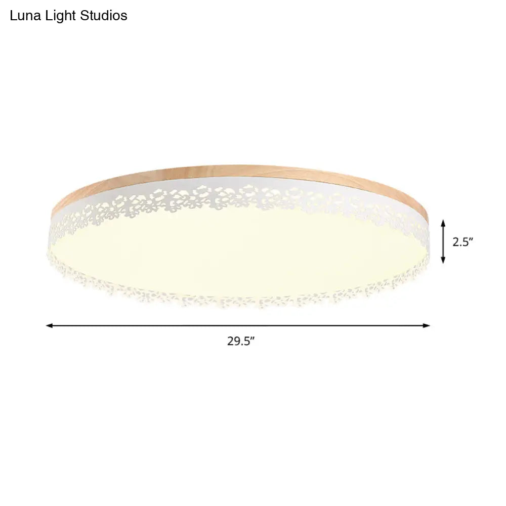 Nordic Ultra Thin Drum Flush Mount Led Light - Wood White Dia 10.5’/15’/19’ Bedroom Lighting
