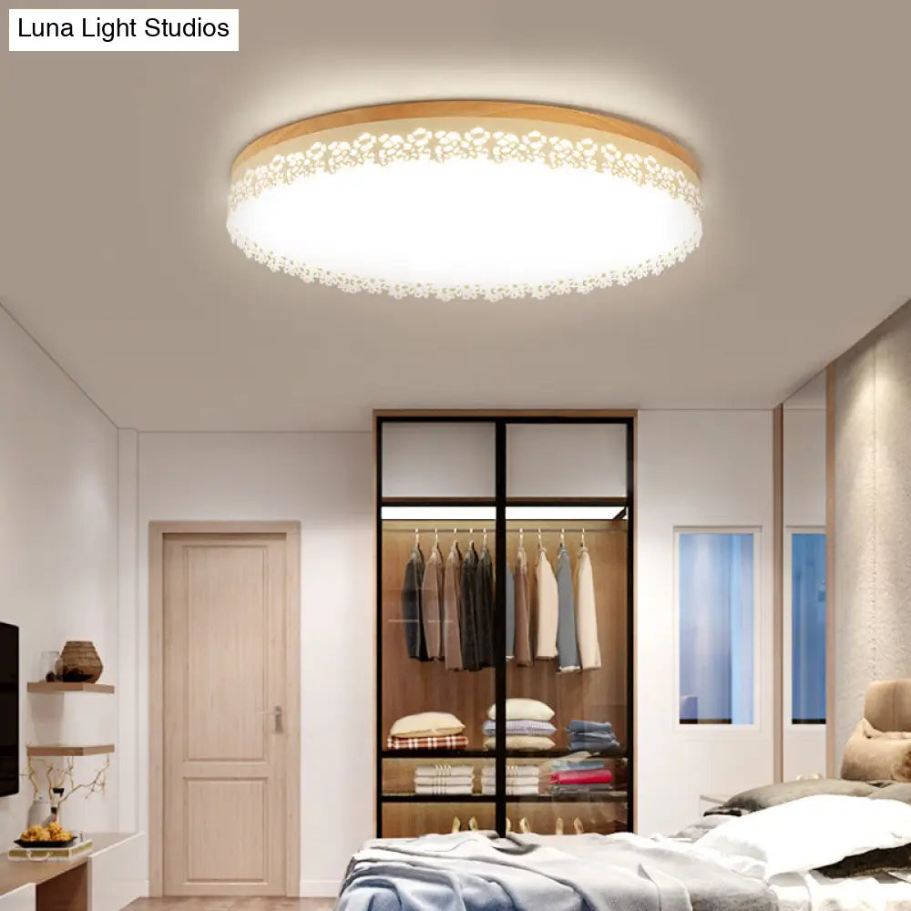 Nordic Ultra Thin Drum Flush Mount Led Light - Wood White Dia 10.5’/15’/19’ Bedroom Lighting