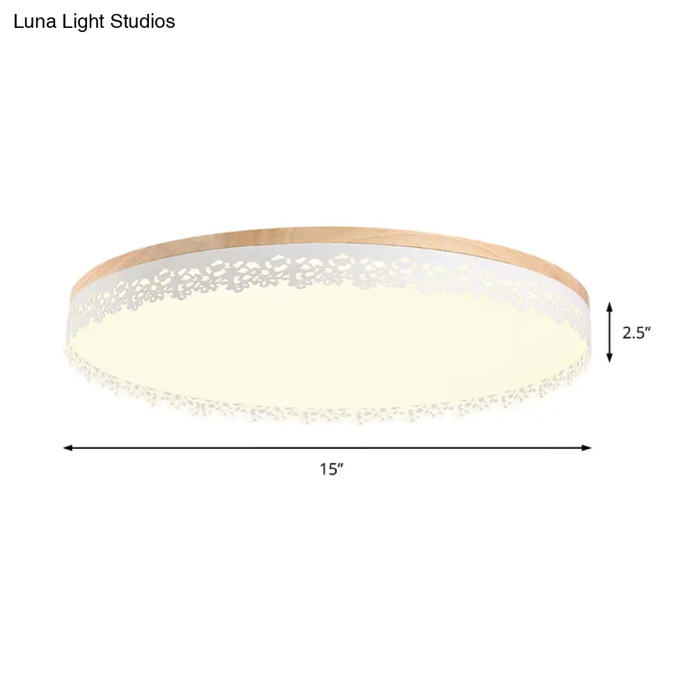 Nordic Ultra Thin Drum Flush Mount Led Light - Wood White Dia 10.5’/15’/19’ Bedroom Lighting