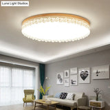 Nordic Ultra Thin Drum Flush Mount Led Light - Wood White Dia 10.5/15/19 Bedroom Lighting In