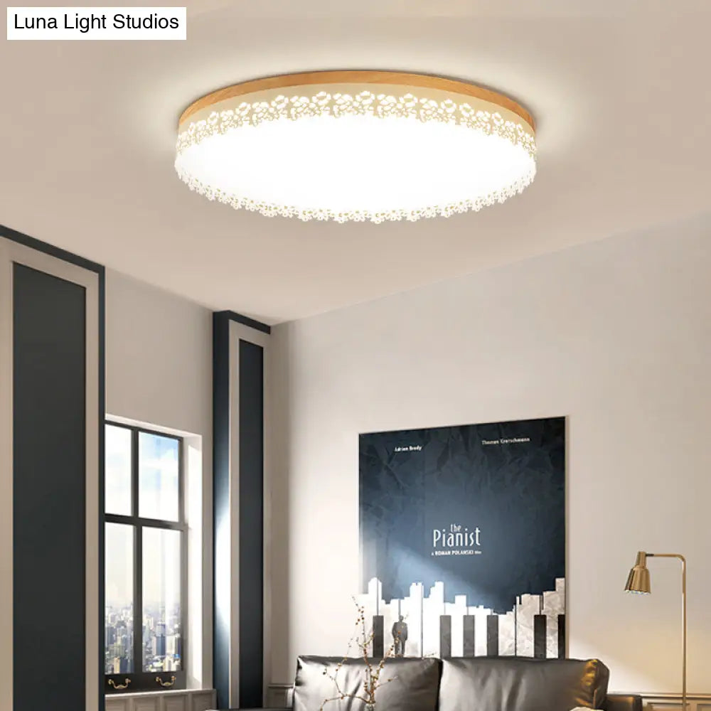Nordic Ultra Thin Drum Flush Mount Led Light - Wood White Dia 10.5’/15’/19’ Bedroom Lighting