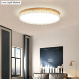 Nordic Ultra Thin Drum Flush Mount Led Light - Wood White Dia 10.5’/15’/19’ Bedroom Lighting