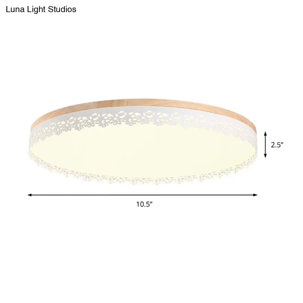 Nordic Ultra Thin Drum Flush Mount Led Light - Wood White Dia 10.5’/15’/19’ Bedroom Lighting