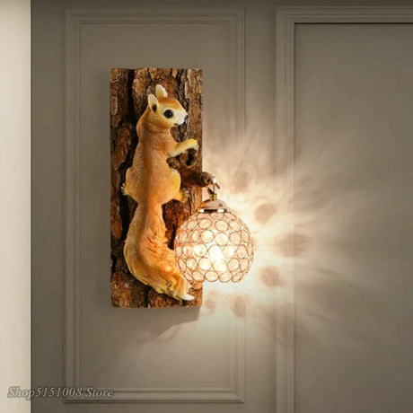 Nordic Vintage Style Resin Squirrel Crystal Led Wall Lamp Wall Lamp