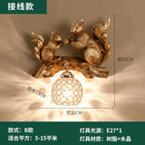 Nordic Vintage Style Resin Squirrel Crystal Led Wall Lamp Squirrel C Wall Lamp