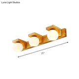 Nordic Wall Mount Sconce: Wood Vanity Lamp With Opal Glass Shade - 2/3 Heads