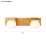 Nordic Wall Mount Sconce: Wood Vanity Lamp With Opal Glass Shade - 2/3 Heads