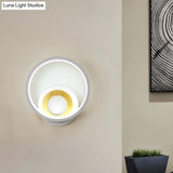 Nordic White And Wood Double Ring Led Wall Lamp - Warm/White Light For Home