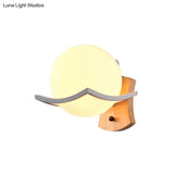 Nordic White Glass Globe Wooden Sconce For Living Room Lighting