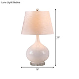Nordic White Living Room Desk Lamp - Elegant 1-Bulb Reading Light With Fabric Shade