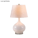 Nordic White Living Room Desk Lamp - Elegant 1-Bulb Reading Light With Fabric Shade