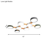 Nordic Wood And Metal Flush Ceiling Light - Round Grey Shade 3/4/5 Lights Ideal For Bedroom