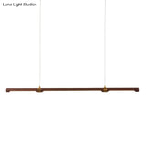 Nordic Wood Island Pendant Led Strip Light In Brown For Dining Table