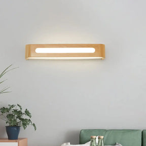 Nordic Wood Led Bathroom Vanity Wall Light - Rectangular Flush Mount Sconce (12/19.5/23.5 Wide) / 16