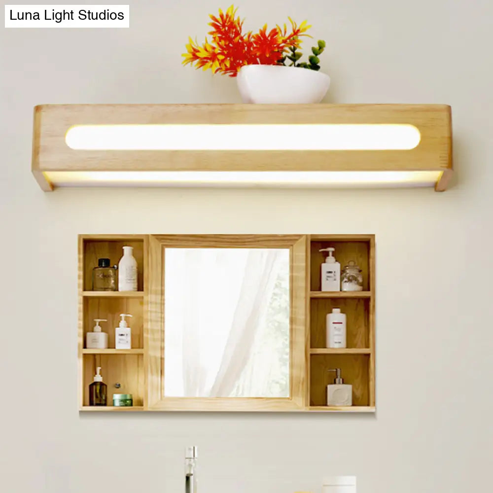 Nordic Wood Led Bathroom Vanity Wall Light - Rectangular Flush Mount Sconce (12/19.5/23.5 Wide)