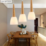 Nordic Wood Pendant Light For Kitchen Dinette With Milk Glass Shade And Handle